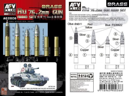 AFV-Club 1:35 Ru 76.2mm Gun AMMO Set (Brass)