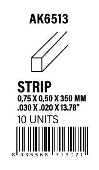 AK-Interactive Strips 0.75 x 0.50 x 350mm - STYRENE STRIP