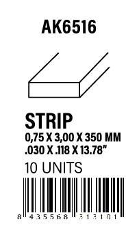 AK-Interactive Strips 0.75 x 3.00 x 350mm - STYRENE STRIP