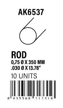 AK-Interactive Rod 0.75 diameter x 350mm - STYRENE STRIP