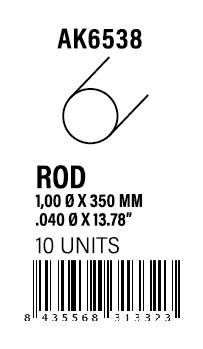 AK-Interactive Rod 1.00 diameter x 350mm - STYRENE STRIP