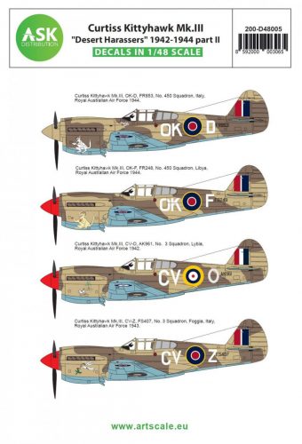 ASK decal 1:48 Curtiss Kittyhawk Mk.III ”Desert Harassers” North Africa / Italy 1942- 1944 part II