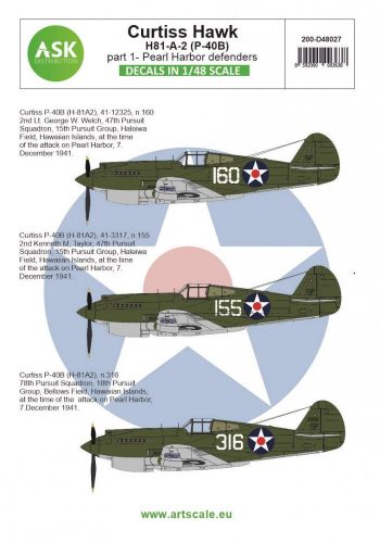 ASK decal 1:48 Curtiss Hawk 81-A-2 (P-40B) part 1 - Pearl Harbor defenders