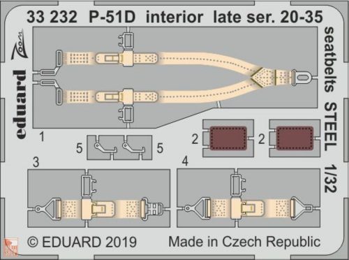 Eduard Accessories 1:32 P-51D interior late ser. 20-35 seatbelts STEEL f.Tamiya