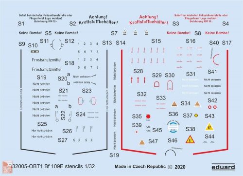 Eduard Accessories 1:32 Bf 109E stencils for Eduard