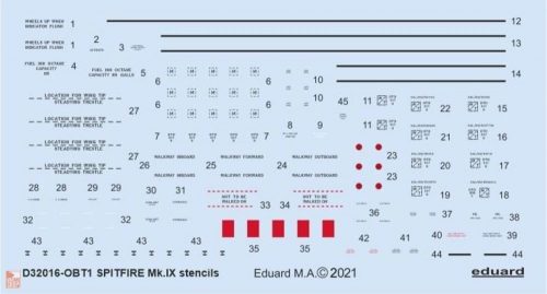 Eduard Accessories 1:32 Spitfire Mk.IX stencils for TAMIYA/REVELL