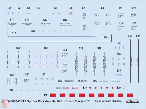 Eduard Accessories 1:48 Spitfire Mk.V stencils 1/48 for EDUARD