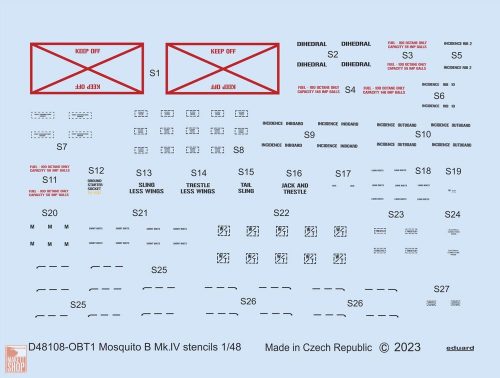 Eduard Accessories 1:48 Mosquito B Mk.IV stencils for TAMIYA/REVELL