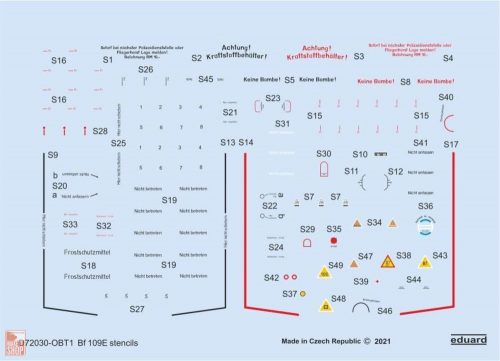 Eduard Accessories 1:72 Bf 109E stencils 1/72 for SPECIAL HOBBY/TAMIYA/AIRFIX