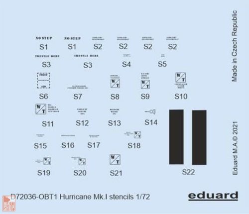 Eduard Accessories 1:72 Hurricane Mk.I stencils for ARMA HOBBY/REVELL/AIRFIX