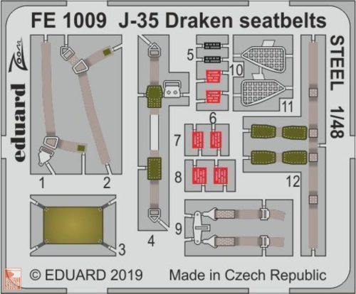 Eduard Accessories 1:48 J-35 Draken seatbelts STEEL for Hasegawa