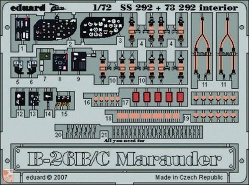 Eduard Accessories 1:72 B-26B/C Marauder interior für Hasegawa-Bausatz