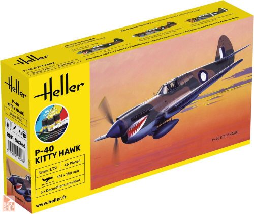 Heller 1:72 STARTER KIT P-40 Kitty Hawk