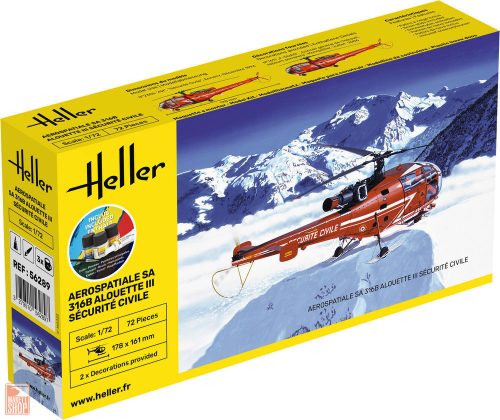 Heller 1:72 STARTER KIT Alouette III Sécurité Civile