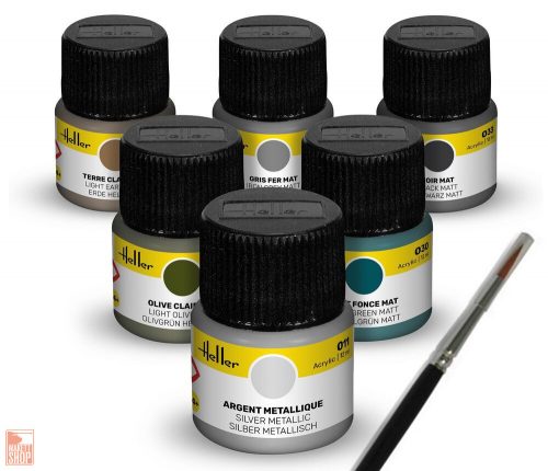 Heller  Colour Set Military Acrylic 6 x 12 ml + Brush