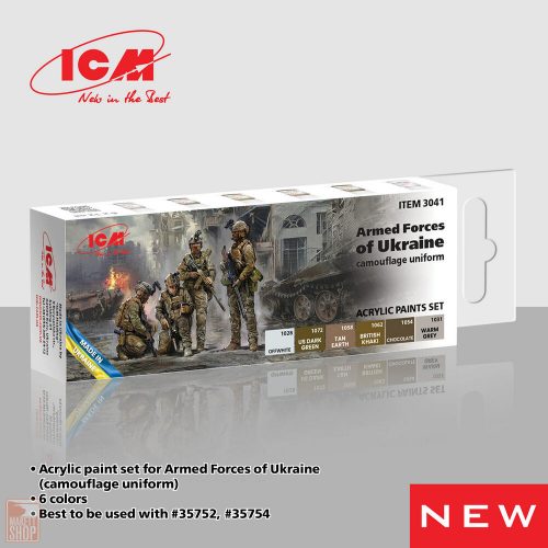 ICM  Acrylic paint set for Armed Forces of Ukraine (camouflage uniform) 6 x 12 ml