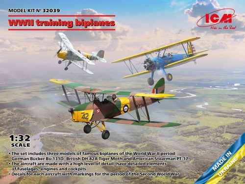 ICM 1:32 WWII training biplanes (Bücker Bü 131D, DH.82A Tiger Moth, Stearman PT-17)