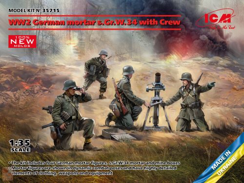 ICM 1:35 WW2 German mortar GrW 34 w.Crew (mortar a.4 figures)(100% new molds)