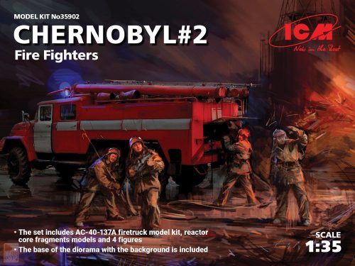 ICM 1:35 Chernobyl2. Fire Fighters(AC-40-137A firetruck&4figur&diora base w.backgrou