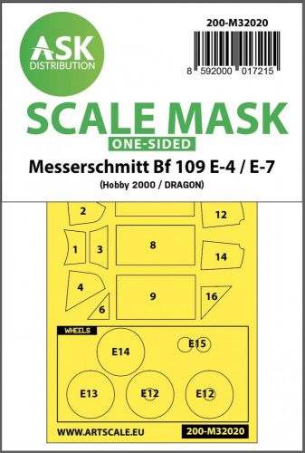 ASK mask 1:32 Messerschmitt Bf 109E-4 & E-7 one-sided express masks for Hobby2000, Dragon, HGW kit