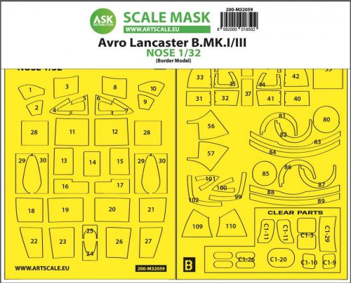 ASK mask 1:32 Avro Lancaster Nose kit express self adhesive masks for Border Model
