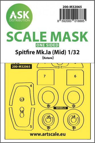 ASK mask 1:32 Spitfire Mk.Ia (mid) one-sided express fit and self adhesive mask for Kotare