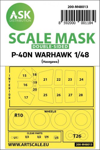 ASK mask 1:48 Curtiss P-40N Warhawk double -sided painting mask for Hasegawa / Hobby2000