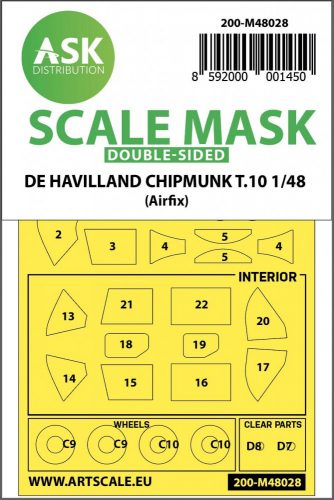 ASK mask 1:48 De Havilland Chipmunk T.10 double-sided painting mask for Airfix