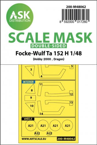ASK mask 1:48 Focke-Wulf Ta 152 H double sided express mask for Hobby2000, Dragon