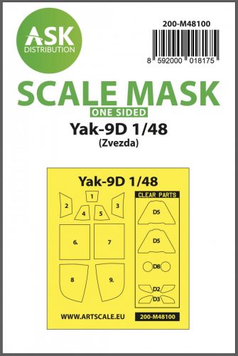 ASK mask 1:48 Yak-9D one-sided express mask, self-adhesive, pre-cutted for Zvezda