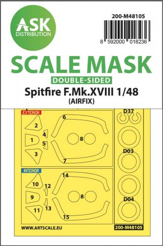 ASK mask 1:48 Spitfire F.Mk.XVIII double-sided mask self-adhesive, pre-cutted for Airfix