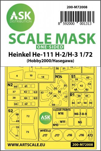 ASK mask 1:72 Heinkel He 111H-2/H-3 one-sided painting mask for Hasegawa / Hobby2000