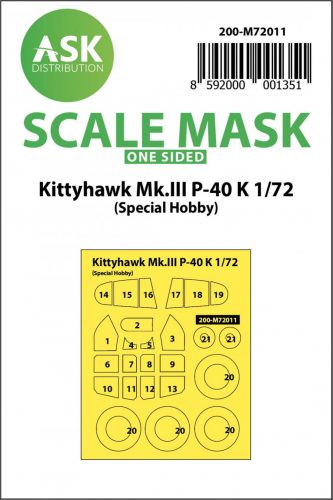 ASK mask 1:72 Kittyhawk Mk.III P-40 K one-sided painting mask for Special Hobby