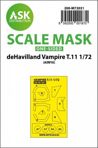 ASK mask 1:72 deHavilland Vampire T.11 one sided painting mask for Airfix