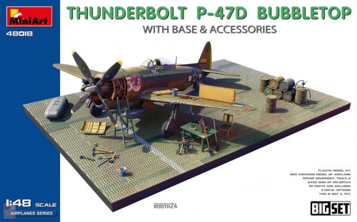 Miniart 1:48 Thunderbolt P-47D Bubbletop with base & accessories. Big set