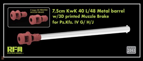 Ryefield model 2083 1:35 7,5cm KwK 40 L/48 Metal barrel w/3D printed Muzzle Brake for Pz.Kfz. IV G/ H/J 