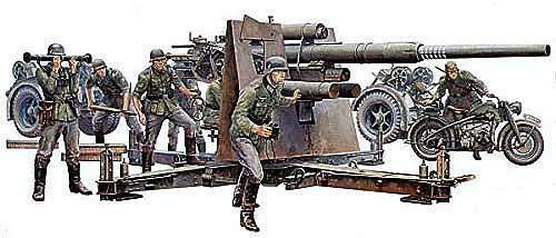 Tamiya 1:35 88mm 36/37 Flak gun/Crew figures/Motorbike