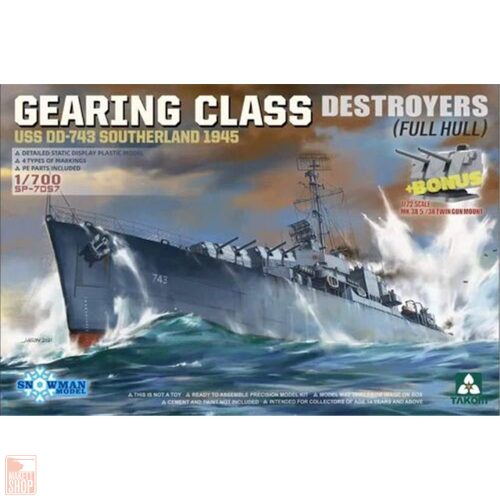 Takom TAKSP7057 1:700 Gearing class destroyer USS DD-743 Southerland 1945 (FULL HULL)